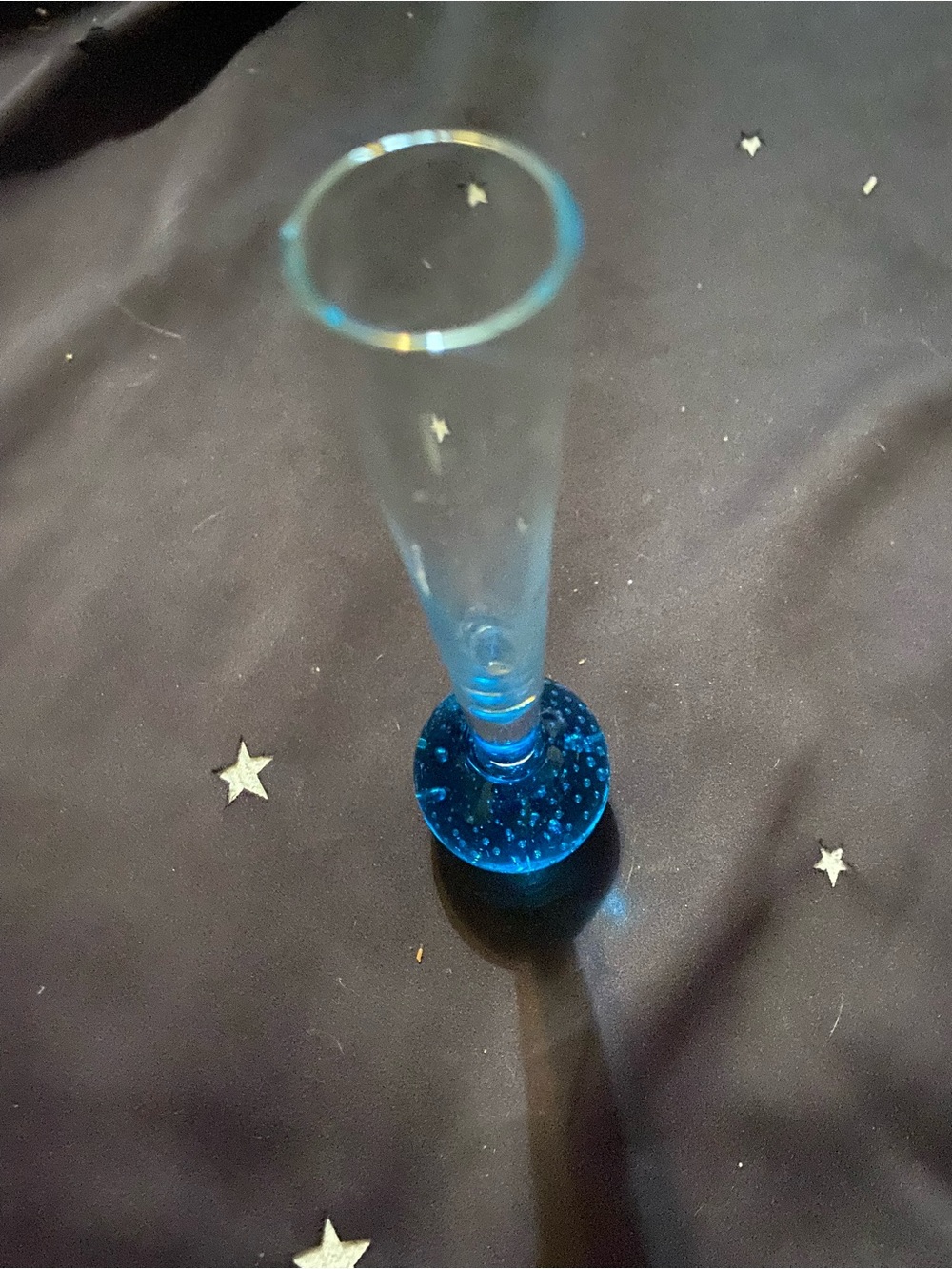 Vintage MCM Controlled Bubble Art Glass Bud Vase Blue Ball Base Bullicante 8"
